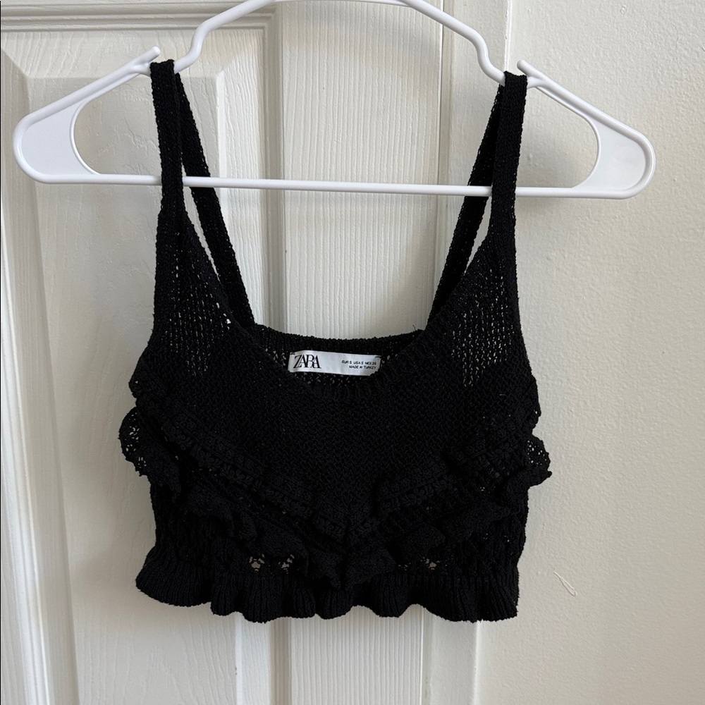 Zara Black Crochet Ruffle Cropped Camisole